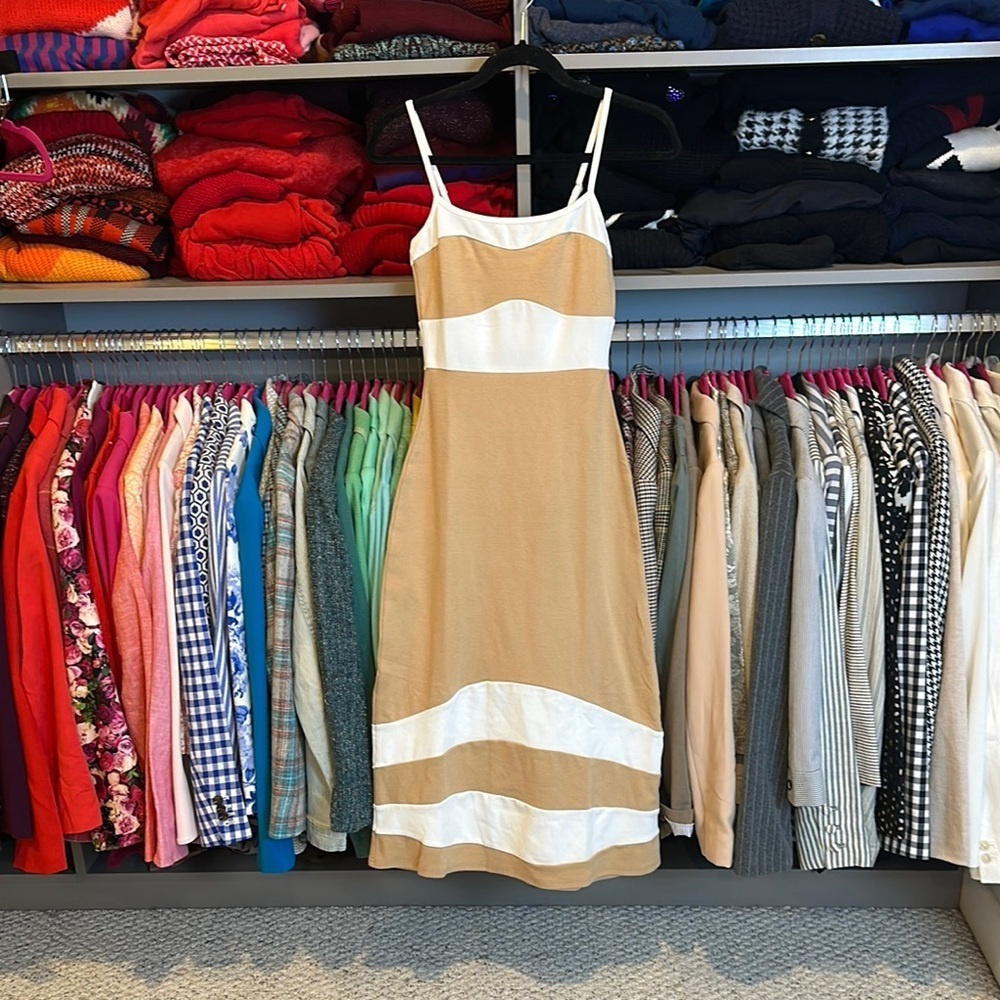 Le Lis tan/ivory adjustable spaghetti strap dress size XS NWT